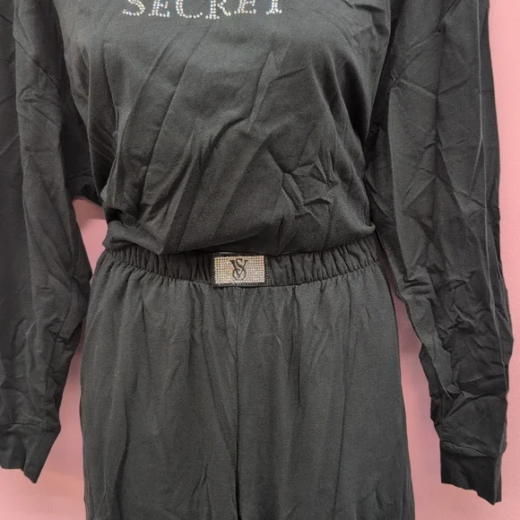 Victoria Secret 100% Cotton Shine Long Pajama Set Small Black W Bling Patch - Picture 4 of 11